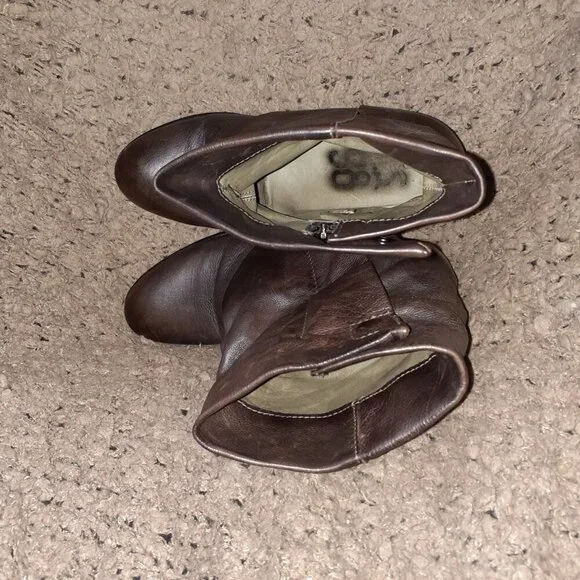 A.S. 98-AS 98-Brown/Black Leather-Moto Boots-Side Zip/Snap-Sz 38-Excellent - Picture 8 of 9